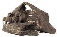 Wooden root with seven Elephants